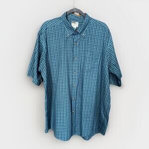 LL Bean Shirt Mens XXL-Reg Green Blue Plaid Button Down Traditional Fit Short S